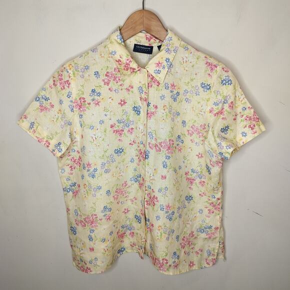 Liz Claiborne Floral Linen Shirt Button Front - Picture 7 of 9
